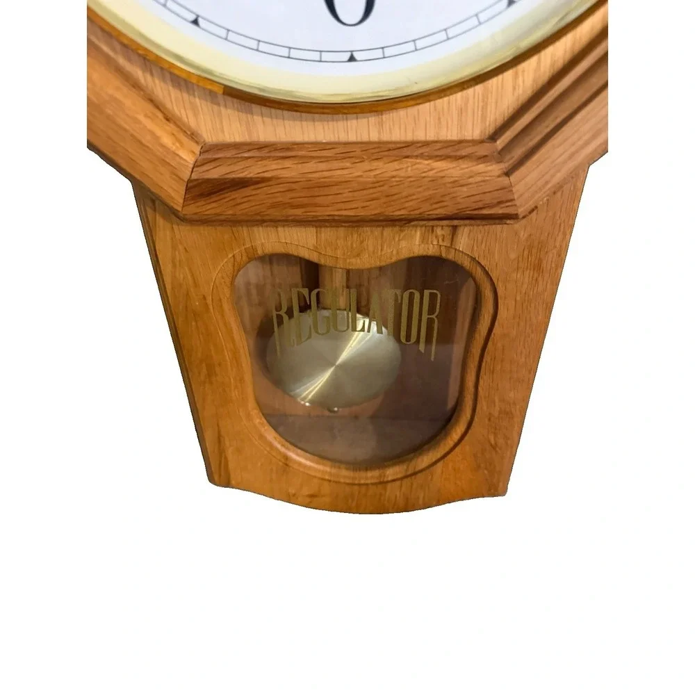 Heritage Mint Ltd Regulator Wall Clock Oak Wood Octagon Quartz Pendulum 20 inch